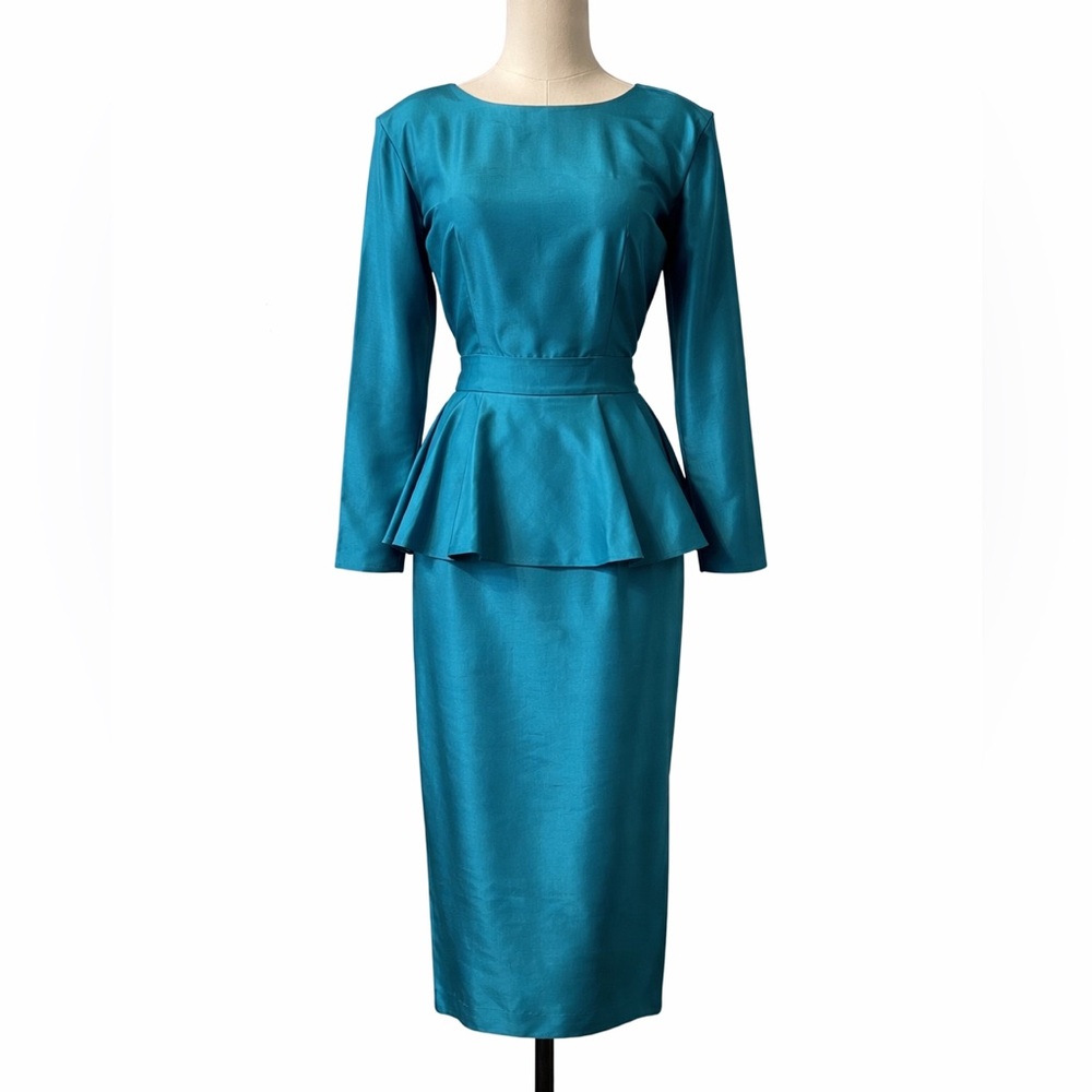 100% Silk Late 1980s Lara M. Peplum Dress